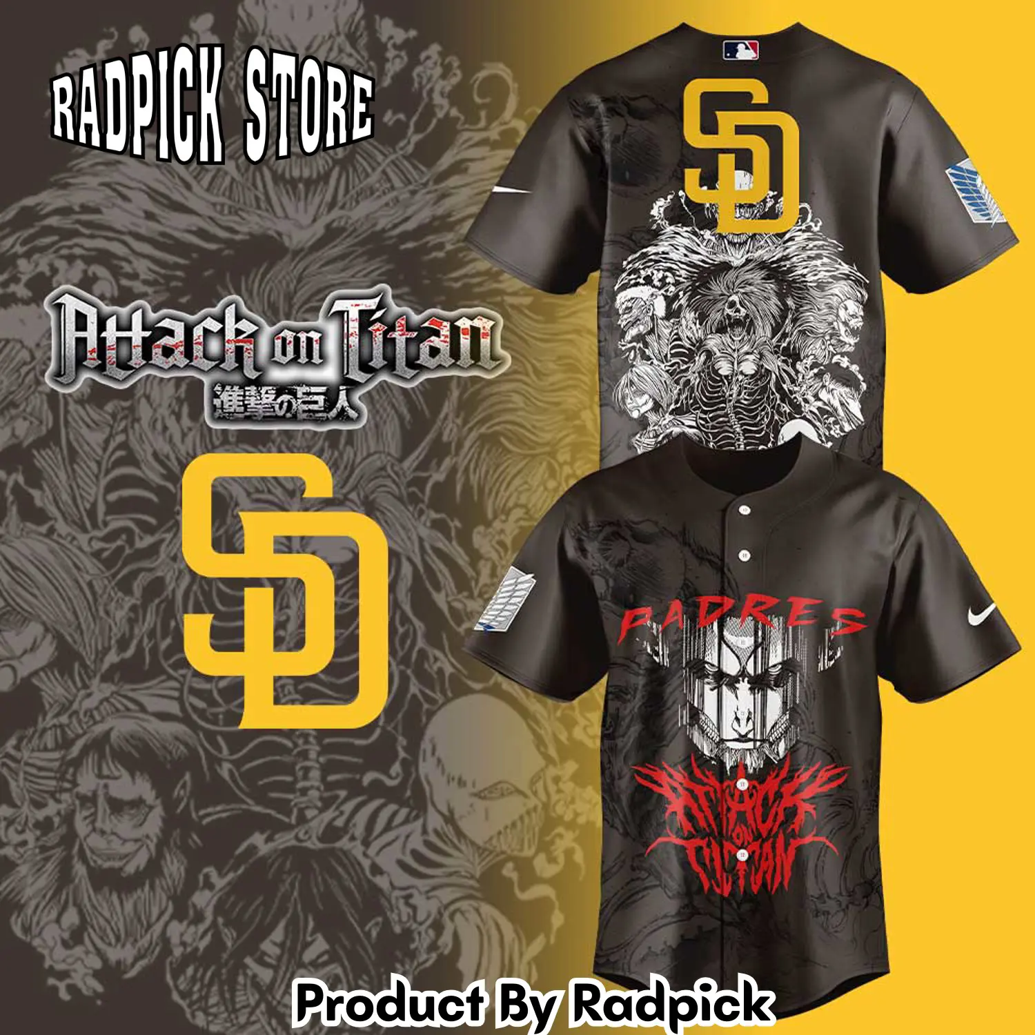 Radpick san diego padres x attack on titan baseball jersey rp127167